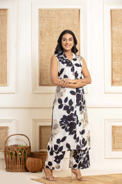 Cream Base Black Leaf Kurta Set