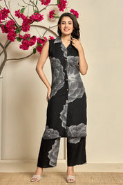 Black Base Grey Floral Kurta Set