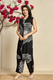 Black Base Grey Floral Kurta Set