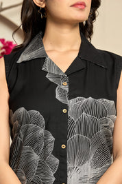 Black Base Grey Floral Kurta Set