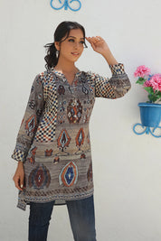 Grey High Low Printed Muslin Tunic