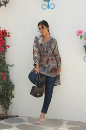 Grey High Low Printed Muslin Tunic - Kaftanize