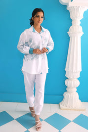 White Tunic Set With Embroidery - Kaftanize