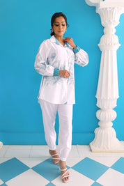 White Tunic Set With Embroidery - Kaftanize