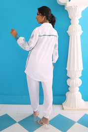 White Tunic Set With Embroidery - Kaftanize