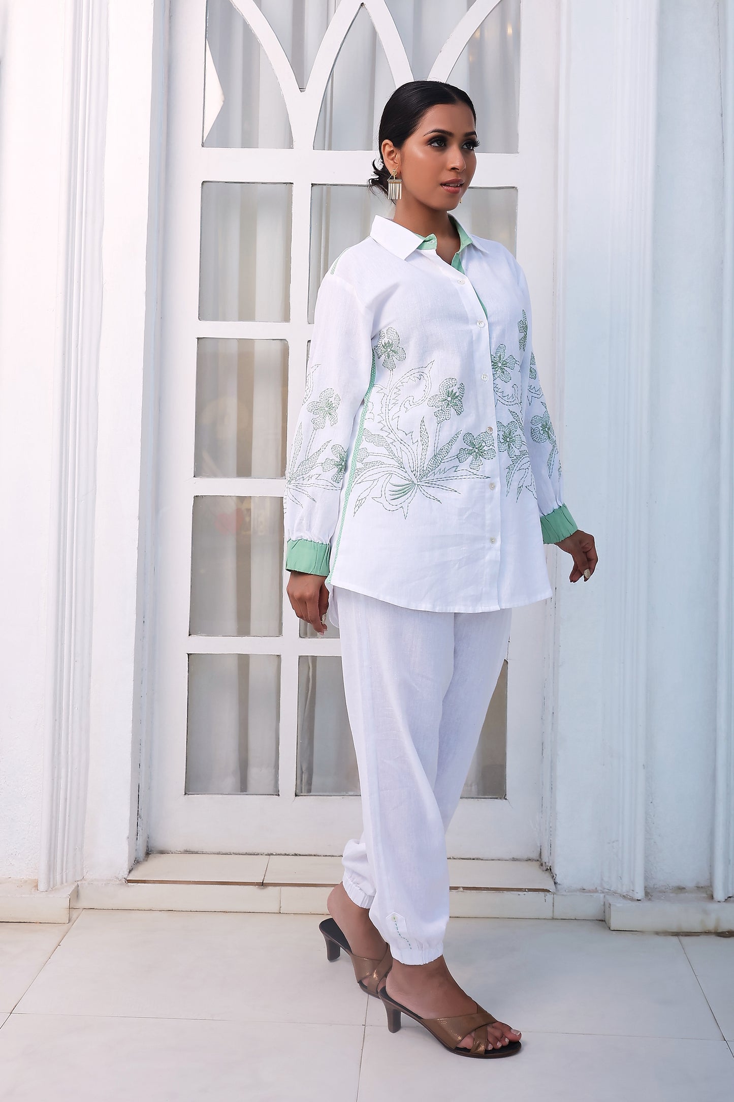 White Shirt Style Tunic With Embroidery