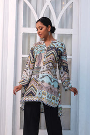 High-Low Multicolor Printed Muslin Tunic