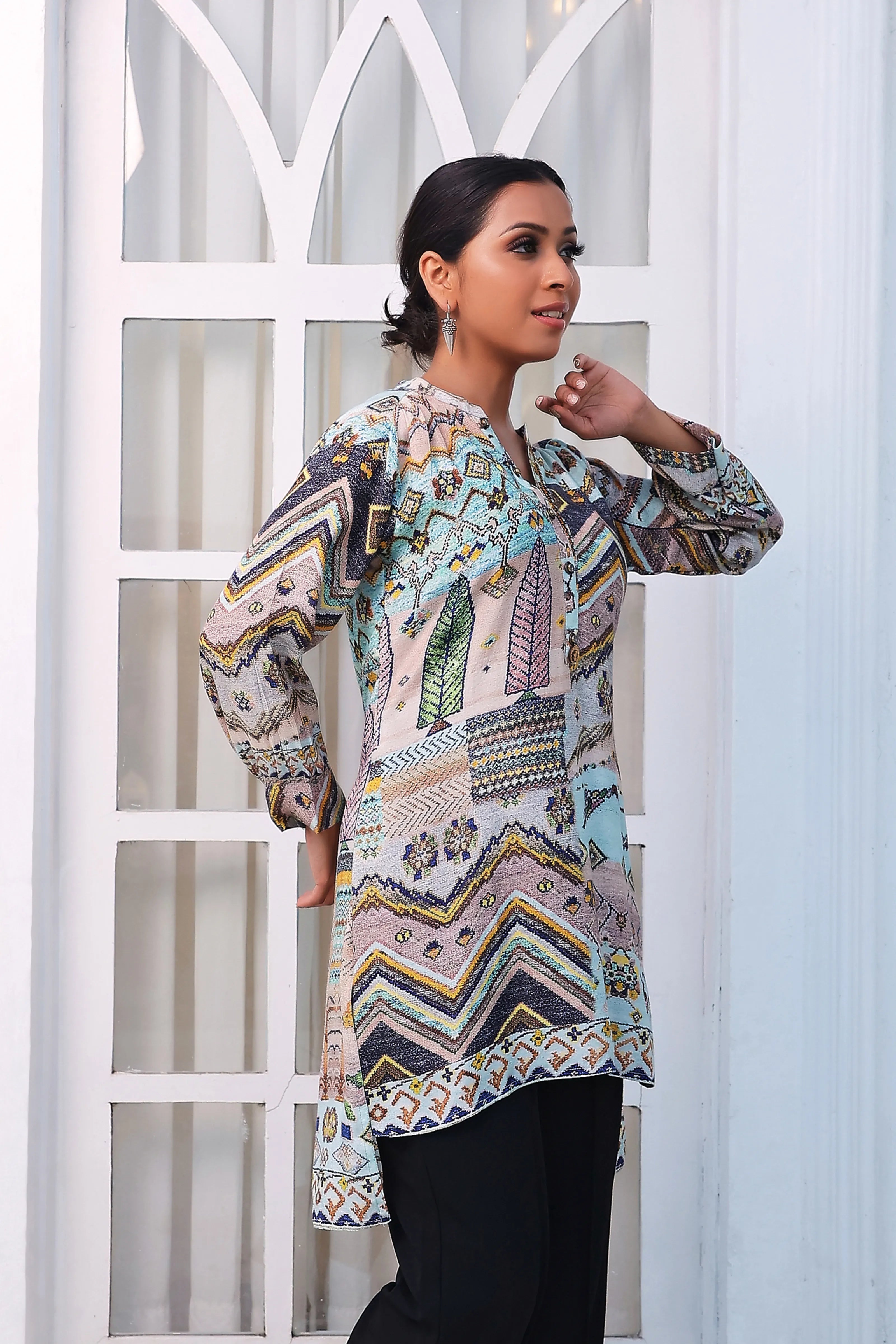 High-Low Multicolor Printed Muslin Tunic