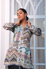 High-Low Multicolor Printed Muslin Tunic