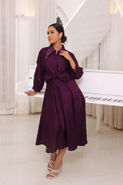 Purple Embroidered Cotton Flared Dress - Kaftanize