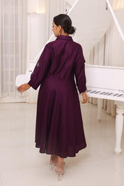 Purple Embroidered Cotton Flared Dress - Kaftanize