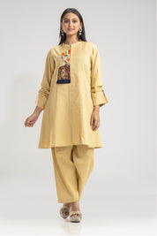 Elegant Indian Folk Art Cotton Linen Co-Ord Set