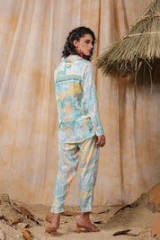 Kaftanize Turquoise Color Embroidered Muslin Co-Ord Set