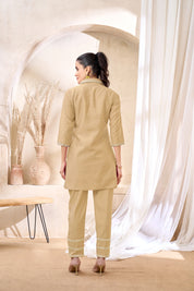 Embroidered Beige Co-Ord Set