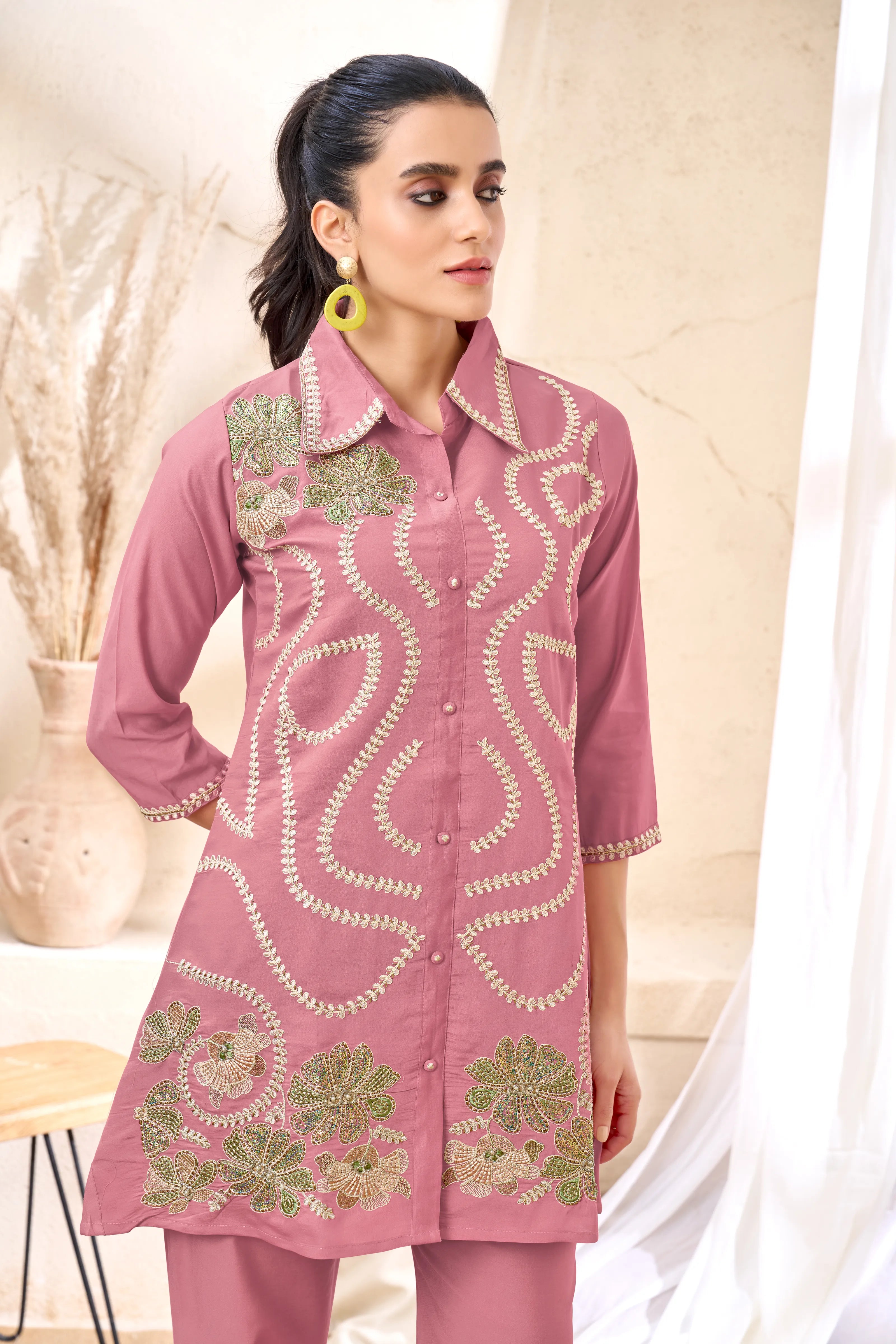 Embroidered Dusty Rose Co-Ord Set