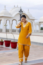 Mustard Mirror Embroidered Co-ord Set in Crepe