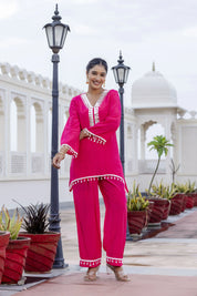 Rani Pink Mirror Embroidered Co-ord Set in Crepe