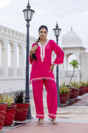 Rani Pink Mirror Embroidered Co-ord Set in Crepe