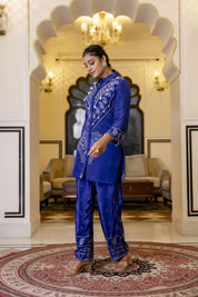 Electric Blue Mirror Embroidered Bandhani Co-ord Set