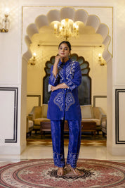 Electric Blue Mirror Embroidered Bandhani Co-ord Set