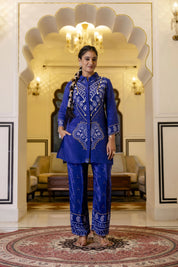 Electric Blue Mirror Embroidered Bandhani Co-ord Set