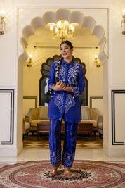 Electric Blue Mirror Embroidered Bandhani Co-ord Set