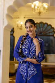 Electric Blue Mirror Embroidered Bandhani Co-ord Set