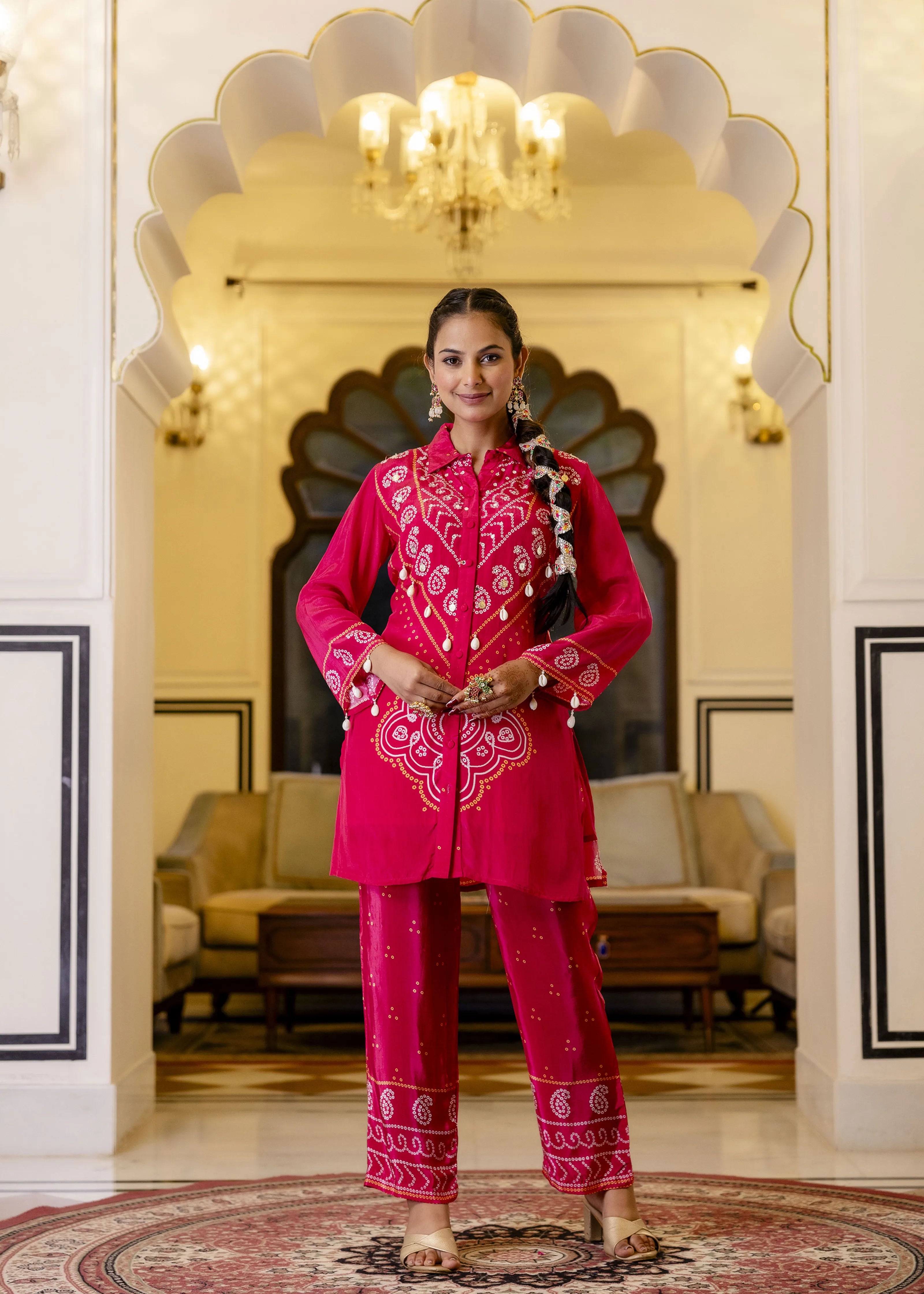 Raspberry Pink Mirror Embroidered Co-ord Set