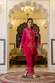 Raspberry Pink Mirror Embroidered Co-ord Set