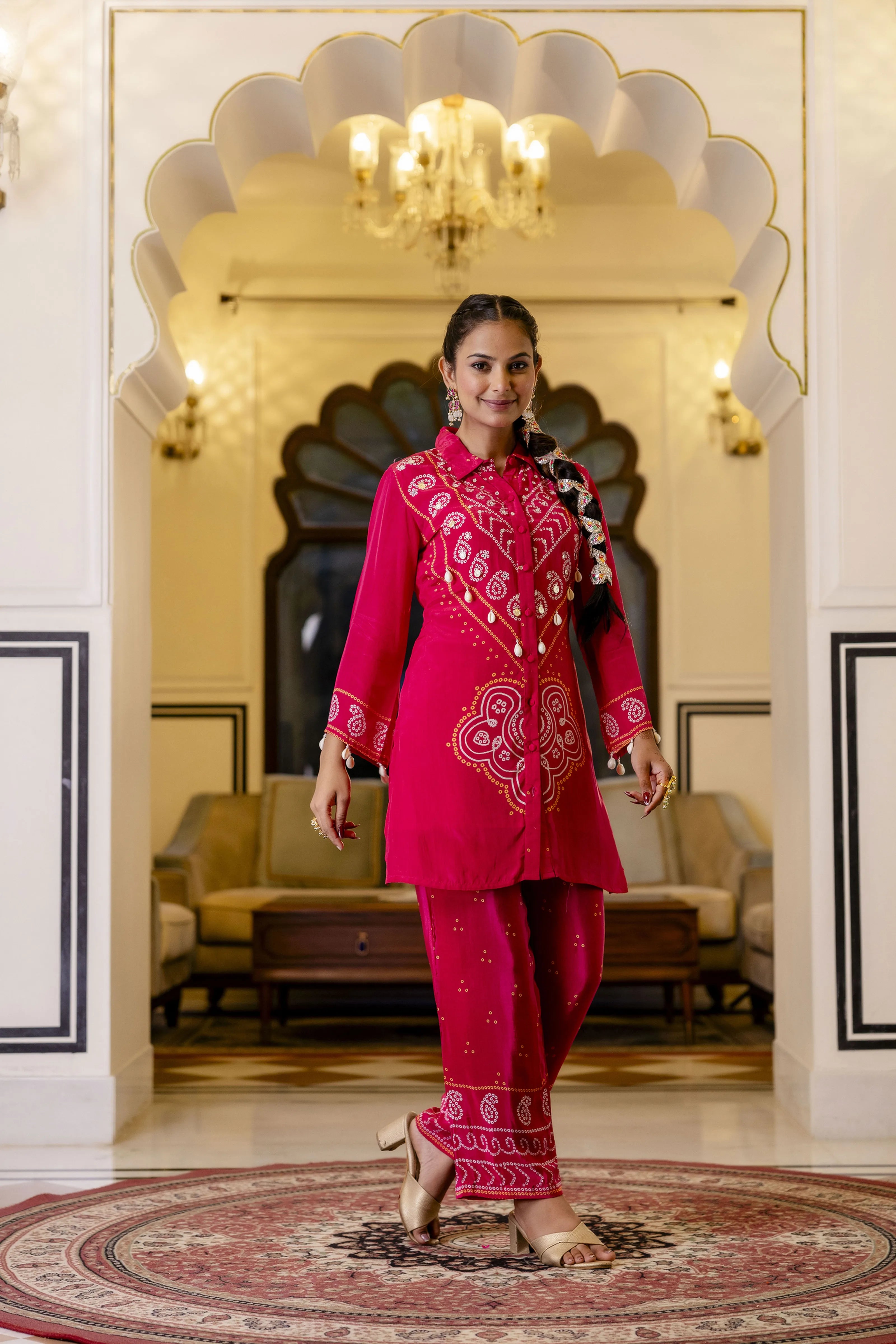 Raspberry Pink Mirror Embroidered Co-ord Set