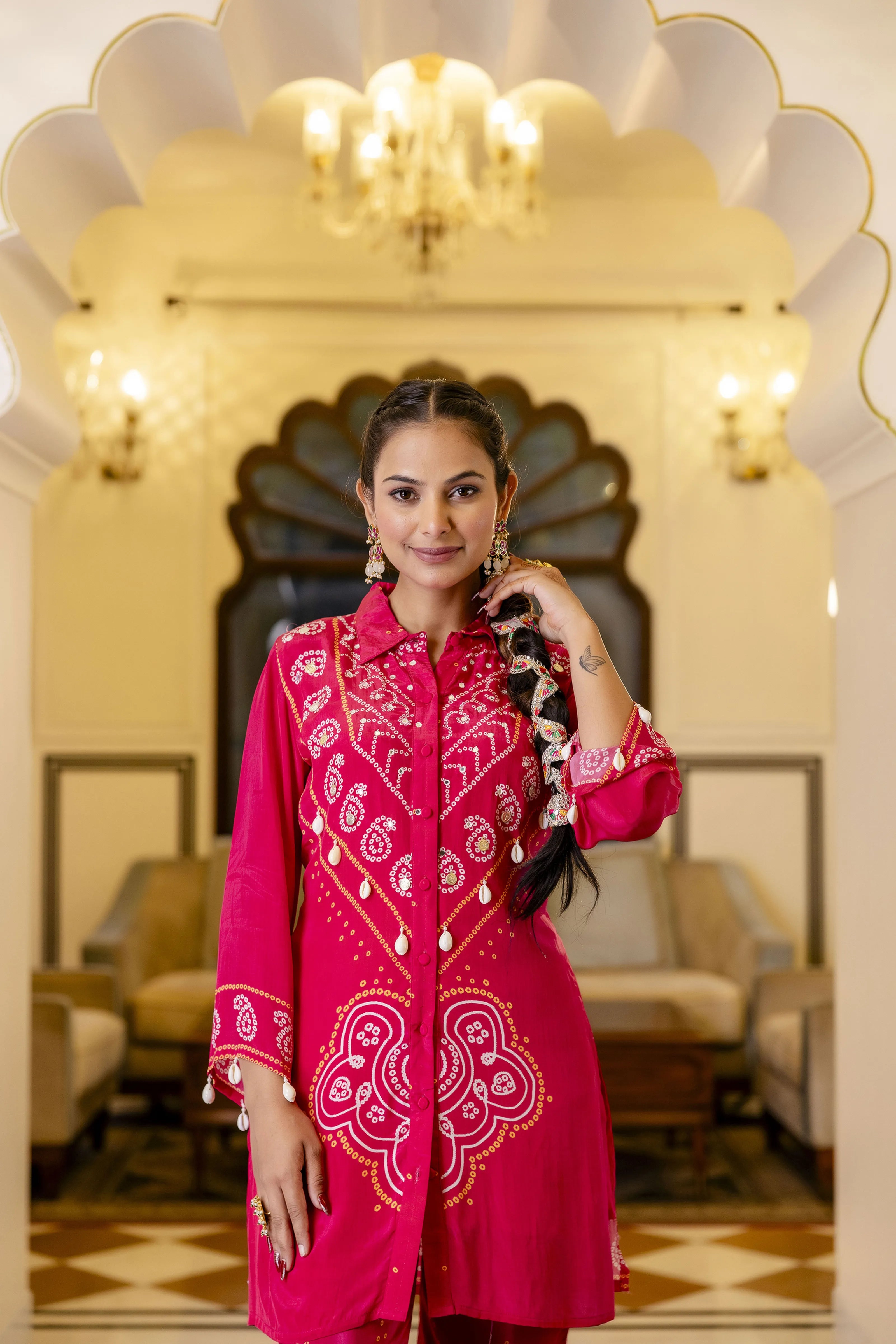 Raspberry Pink Mirror Embroidered Co-ord Set