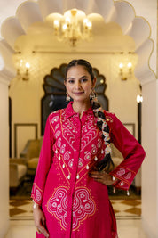 Raspberry Pink Mirror Embroidered Co-ord Set