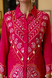 Raspberry Pink Mirror Embroidered Co-ord Set