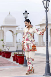 Off-White Base Multicolor Village Story Co-ord Set