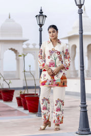 Off-White Base Multicolor Village Story Co-ord Set