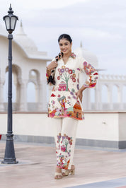 Off-White Base Multicolor Village Story Co-ord Set