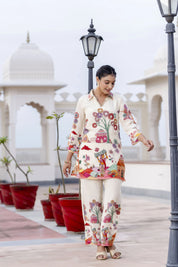 Off-White Base Multicolor Village Story Co-ord Set