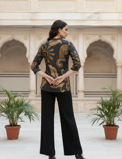 Moss Green Printed Short Kurti in Muslin