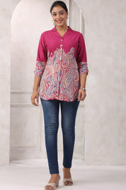 Magenta Color Printed Cotton Top