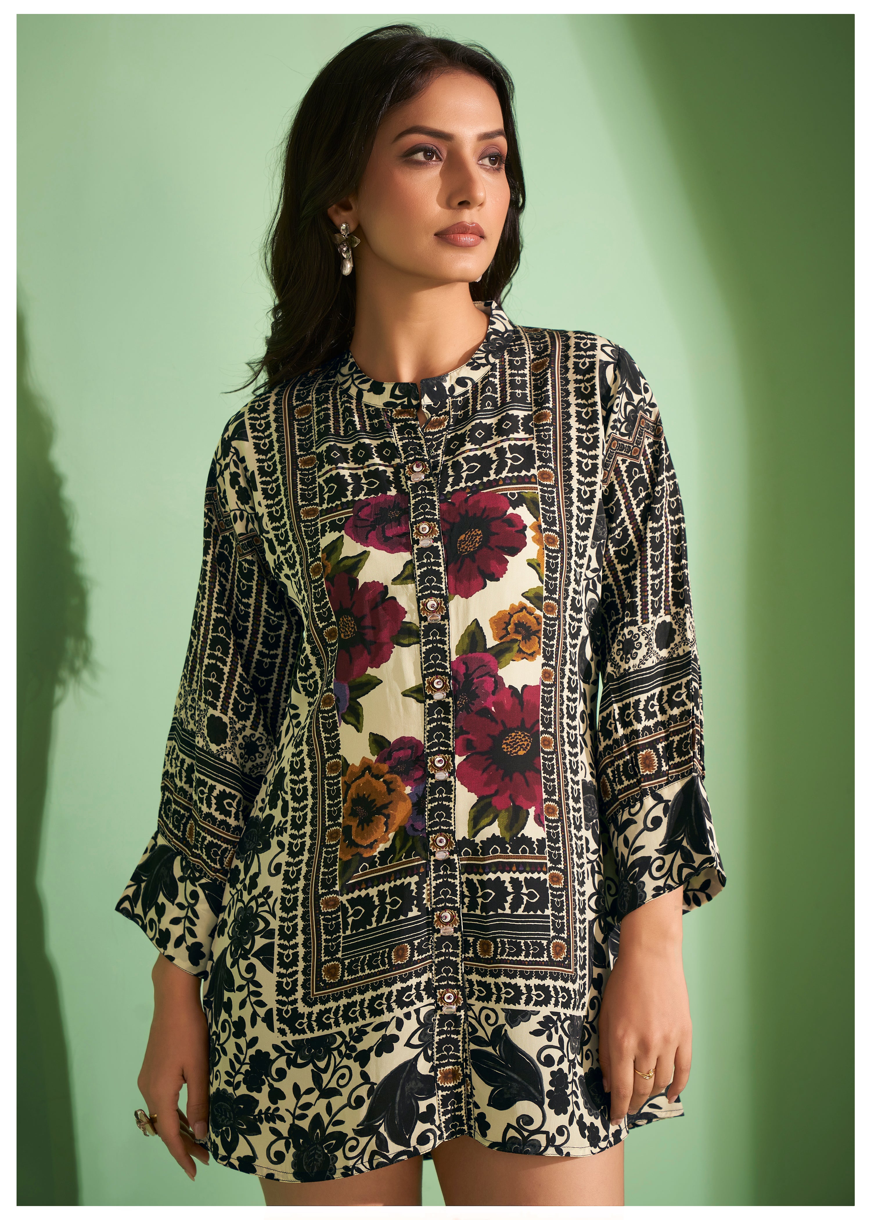 Floral Printed Crepe Placement Tunic