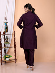 Purple Embroidered Roman Silk Co-Ord Set