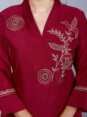 Red Embroidered Roman Silk Co-Ord Set