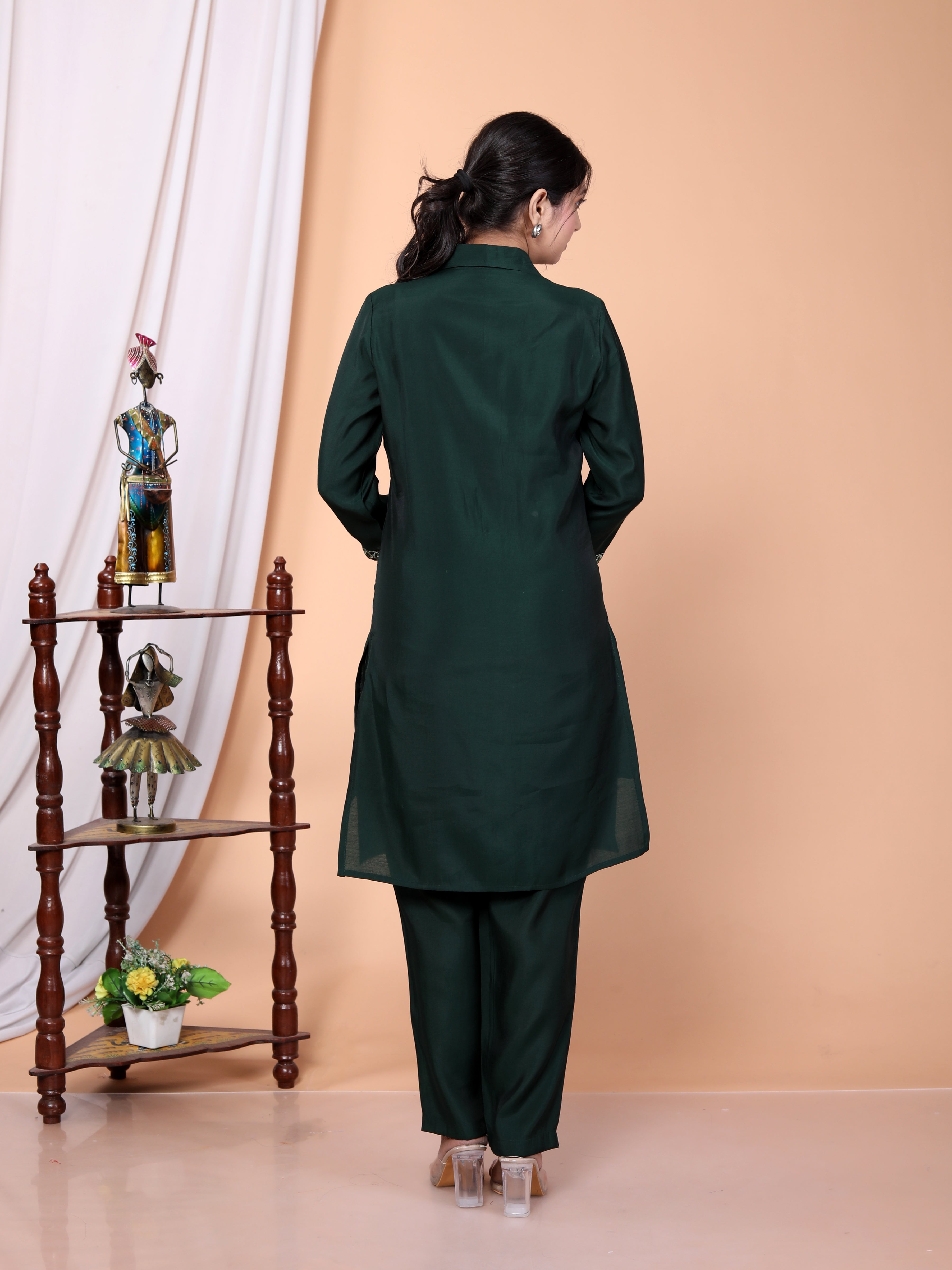 Green Embroidered Roman Silk Co-Ord Set