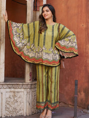 Green Horse Motif Printed Co-ord Set in Viscose Silk