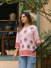 Hand Block Floral Print Short Kurti