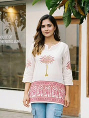 Hand Block Palm Motif Short Kurti