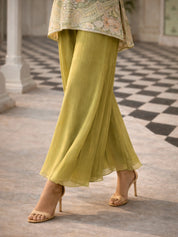 Sage Green Floral Bead Embroidered Muslin & Chinon Co-ord Set