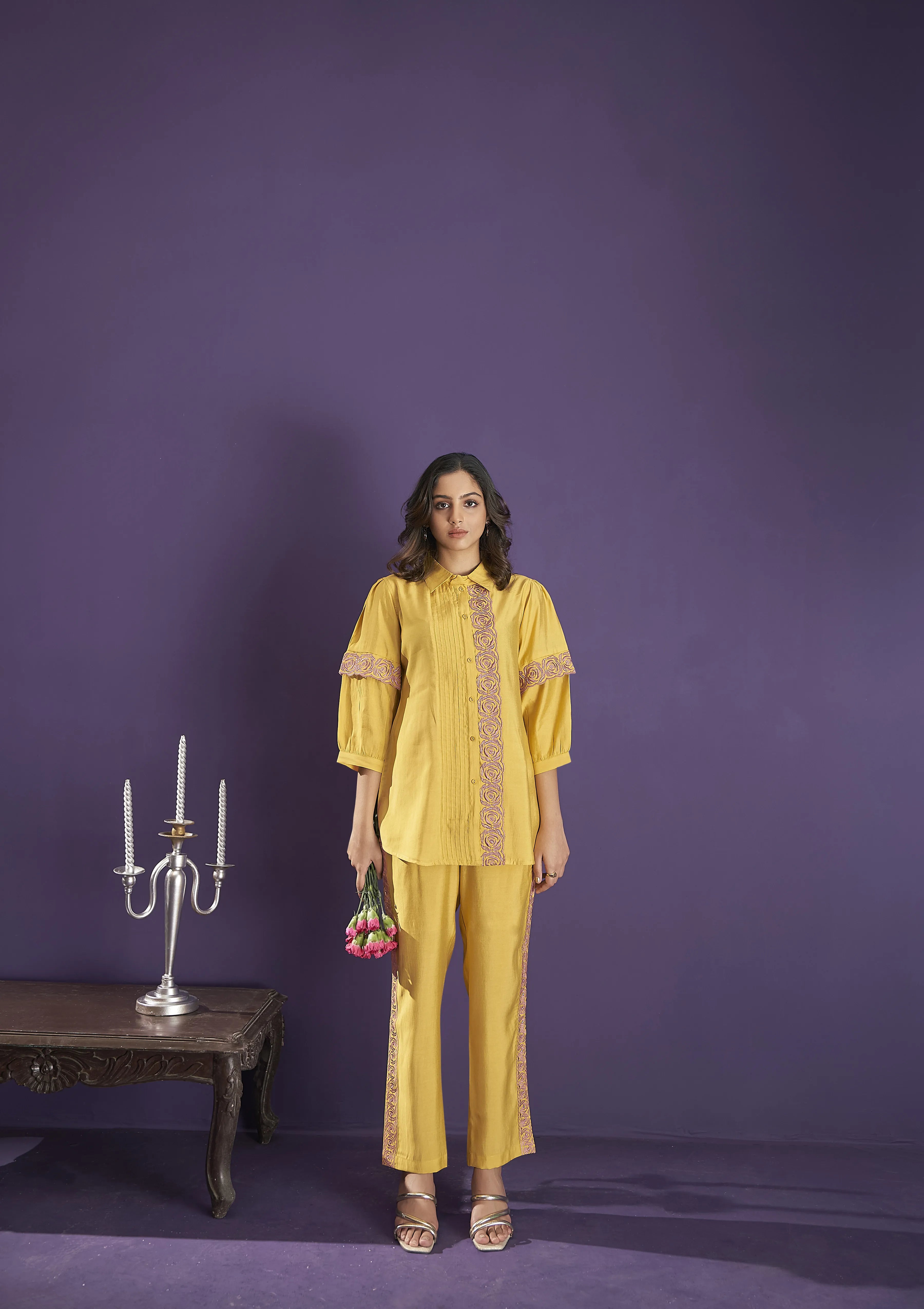 Yellow Lace Embroidered Kurta and Trouser