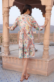 Multi-Color  Rayon Paisley Print Lace Dress