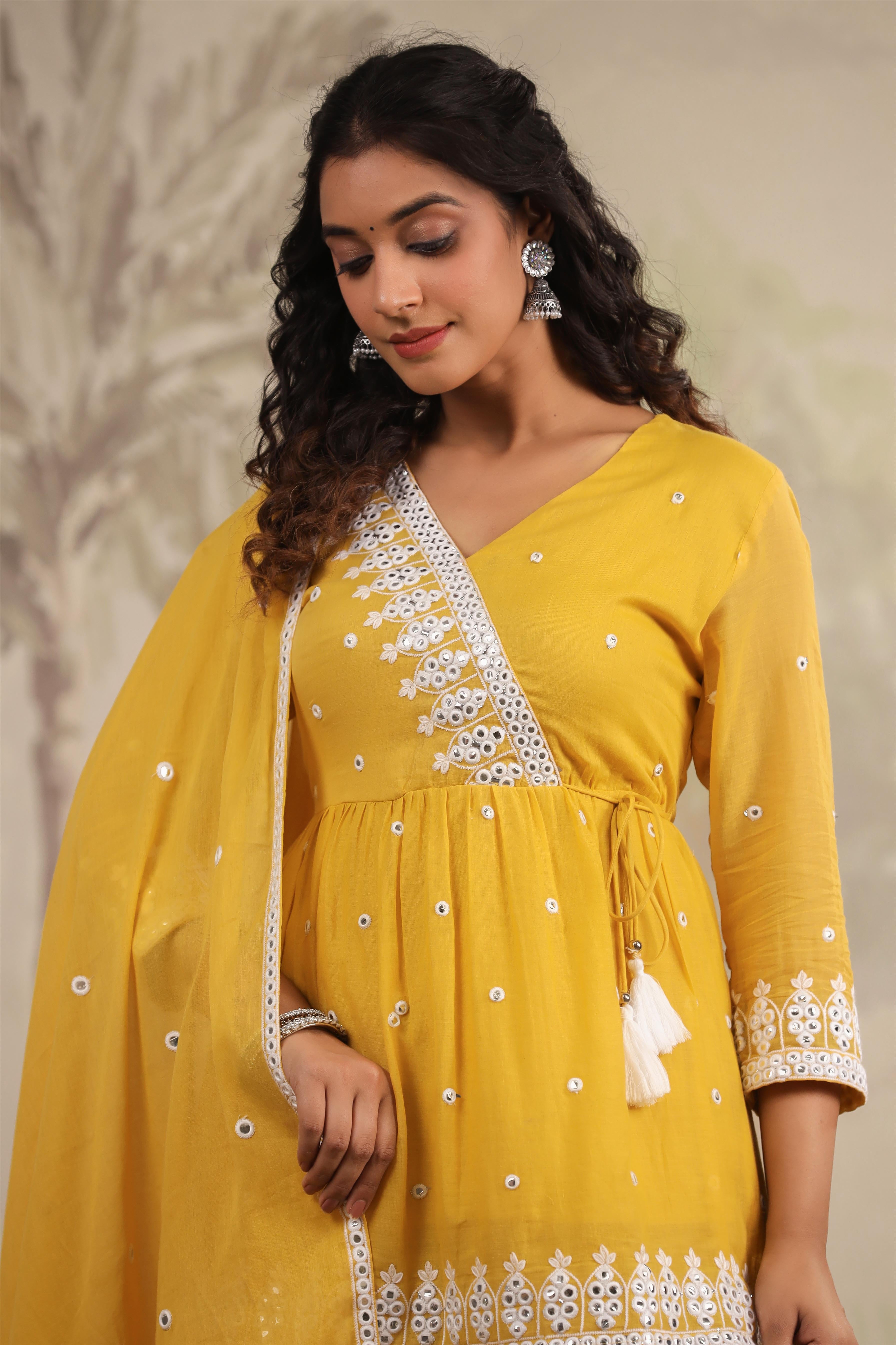 Pastel And Bling Yellow Sharara Ethnic Set With Dupatta